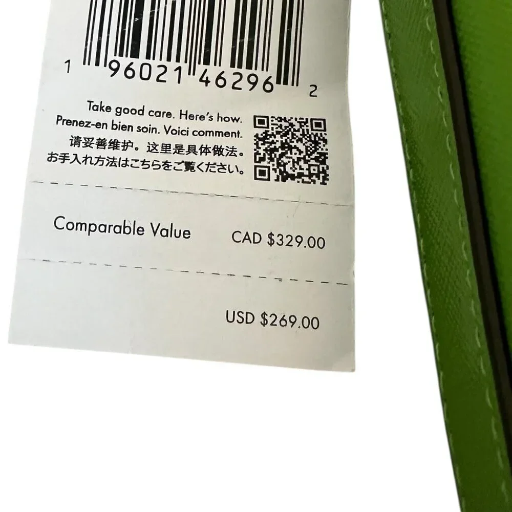 Kate Spade Madison Saffiano Pochette Bag + Card Holder Resin Chain Turtle Green